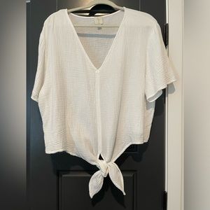 Joie White Linen Gauze Tie Front V Neck Top Size XL Excellent!